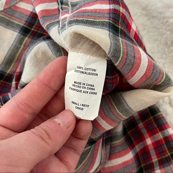 Rails 100% Cotton Cream & Red Plaid Print Button Down Shirt Small Women’s - Picture 11 of 13